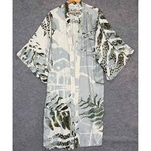 Anthropologie‎ Japanese Kimono Cardigan Jacket Womens Linen Blend Floral Duster